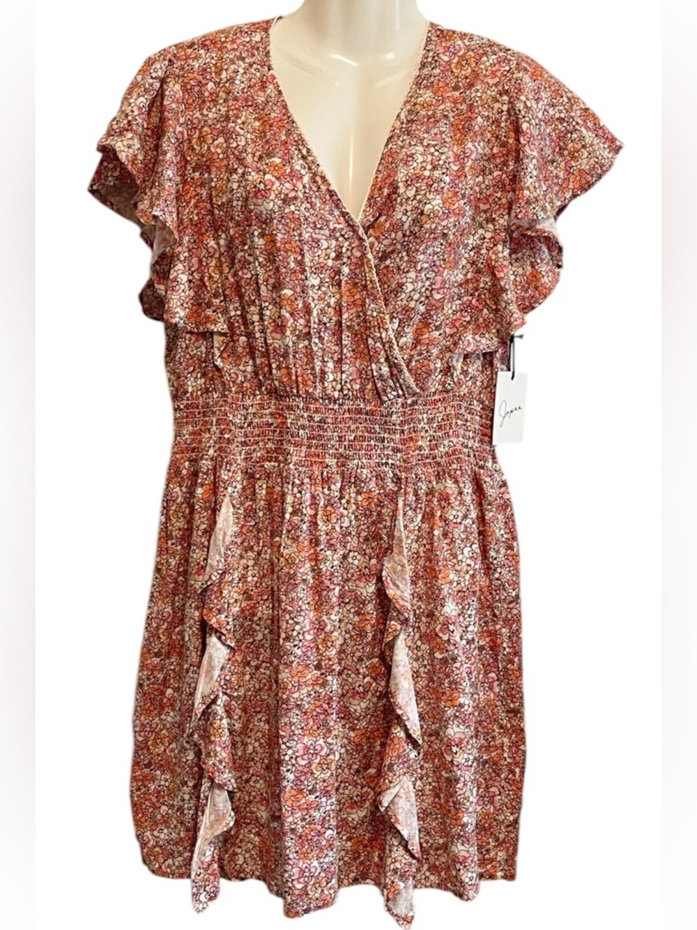 Japna Floral V-Neck Mini Dress in Rust Multi